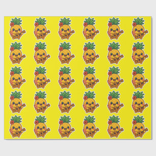 Smiling Kawaii Pineapple – Tropical Wrapping Paper