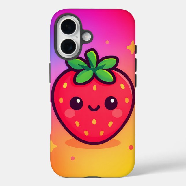 Smiling Kawaii Strawberry on Pastel Gradient Backg Case-Mate iPhone Case (Back)