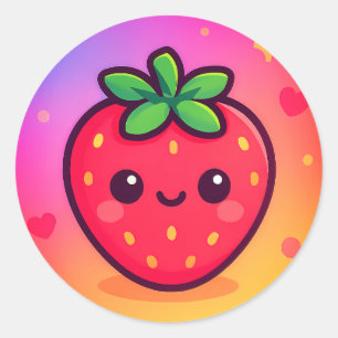 Smiling Kawaii Strawberry on Pastel Gradient Backg Classic Round Sticker