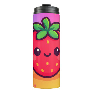 Smiling Kawaii Strawberry on Pastel Gradient Backg Thermal Tumbler