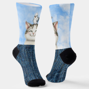 Smiling kitten and bird socks