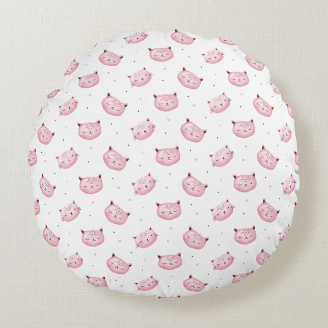 Smiling Kitty Faces Pattern Round Cushion (Front)