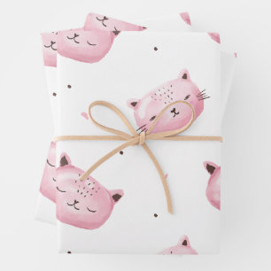Smiling Kitty Faces Pattern Wrapping Paper Sheet