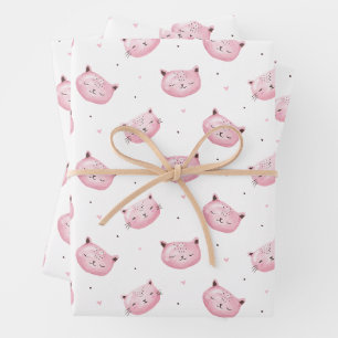 Smiling Kitty Faces Pattern Wrapping Paper Sheet