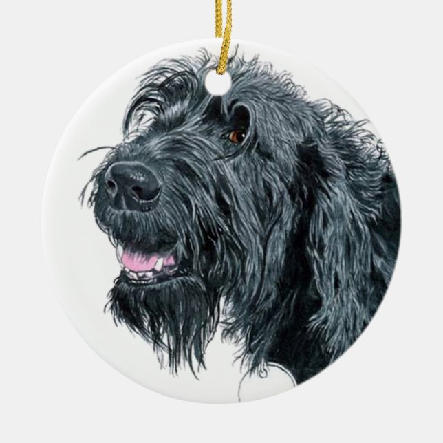 Smiling Labradoodle Ceramic Tree Decoration (Front)