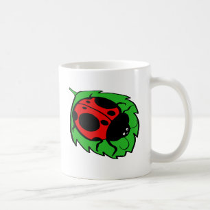 Smiling Ladybug on a Green Leaf Coffee Mug