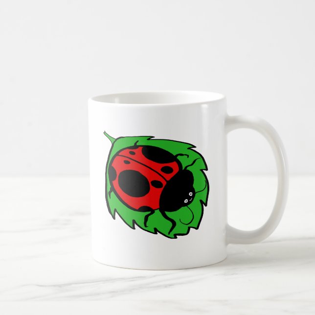 Smiling Ladybug on a Green Leaf Coffee Mug (Right)