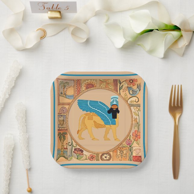 Smiling Lamassu Paper Plate (Wedding)