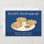 Smiling Latkes Cartoon Holiday Hanukkah<br><div class="desc">A flat Hanukkah holiday card that says “Happy Hanukkah” with three smiling latkes on a plate with apple sauce and sour cream. The card also includes a greeting that you can change as you like.</div>