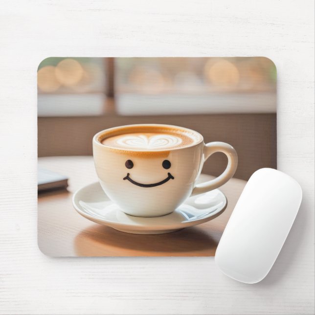 Smiling Latte By Sunny Window Mouse Mat (With Mouse)