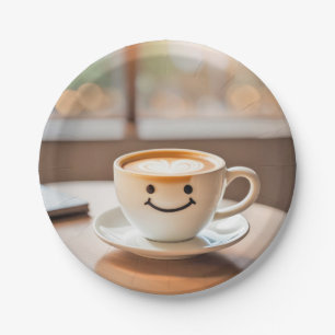 Smiling Latte By Sunny Window Paper Plate