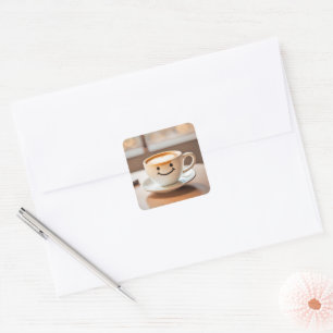 Smiling Latte By Window Square Sticker