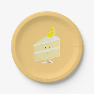 Smiling lemon cake slice paper plate