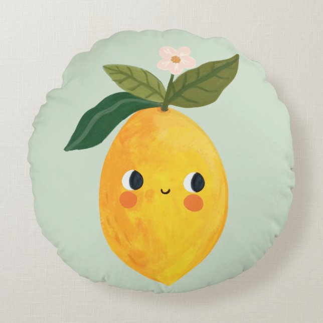 Smiling Lemon Pillow – Cute Fruit Nursery & Kids  (Front)
