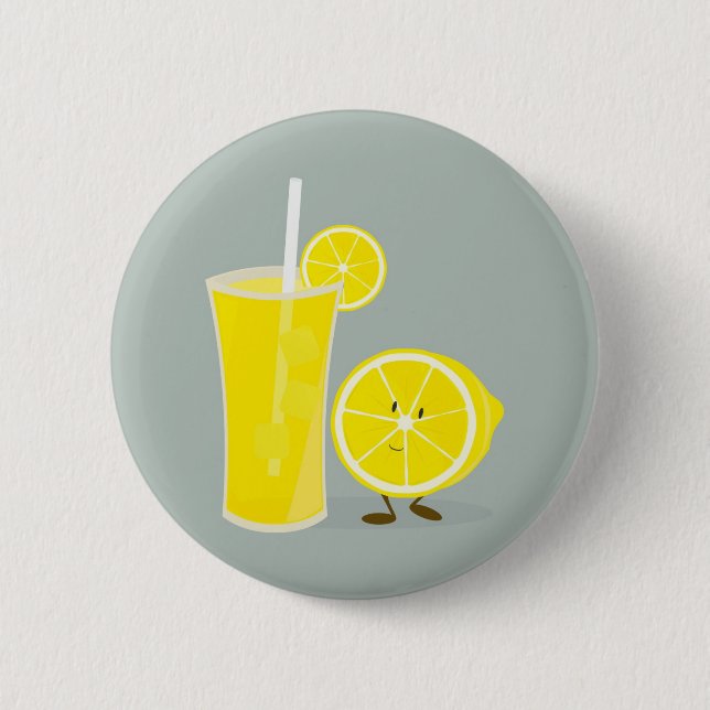Smiling lemon with lemonade 6 cm round badge (Front)