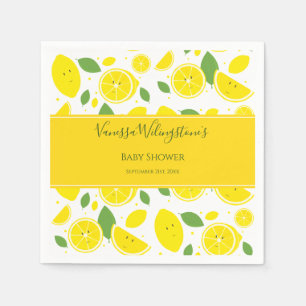 Smiling Lemons Yellow White Green Baby Shower Napkin