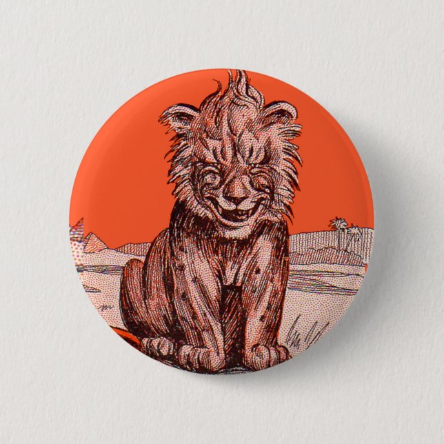 smiling lion 6 cm round badge (Front)