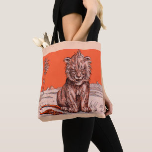 smiling lion print tote bag