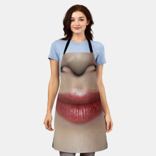 Smiling Lipstick Red Female Lips Close Up Apron