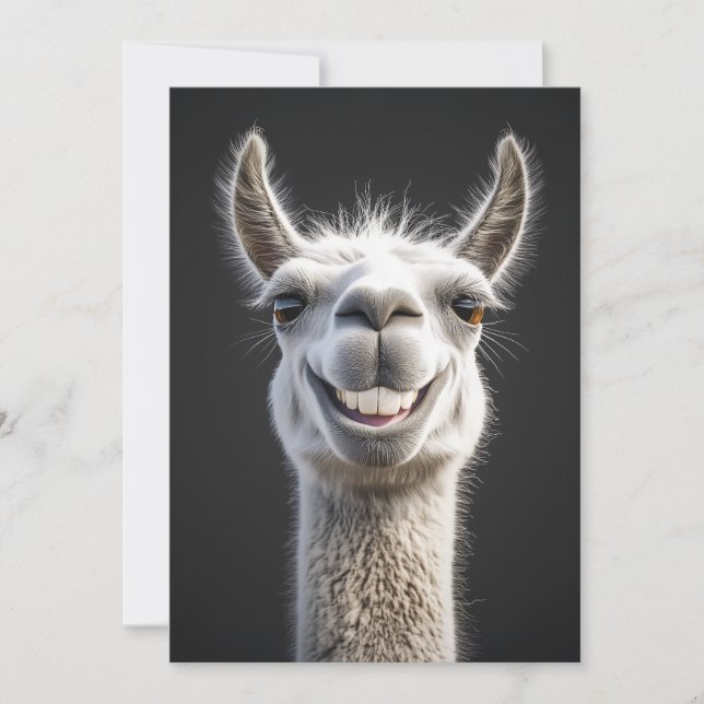 Smiling Llama Close-Up Invitation (Front)