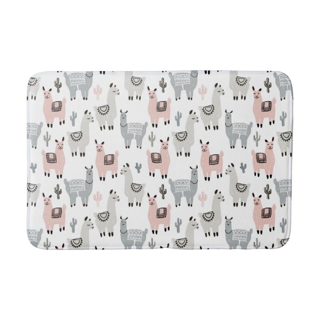 Smiling Llamas Pattern Bath Mat (Front)