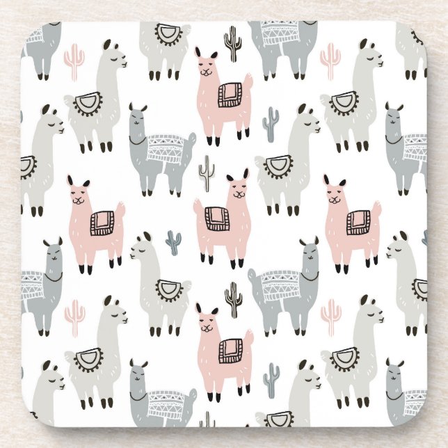 Smiling Llamas Pattern Coaster (Front)