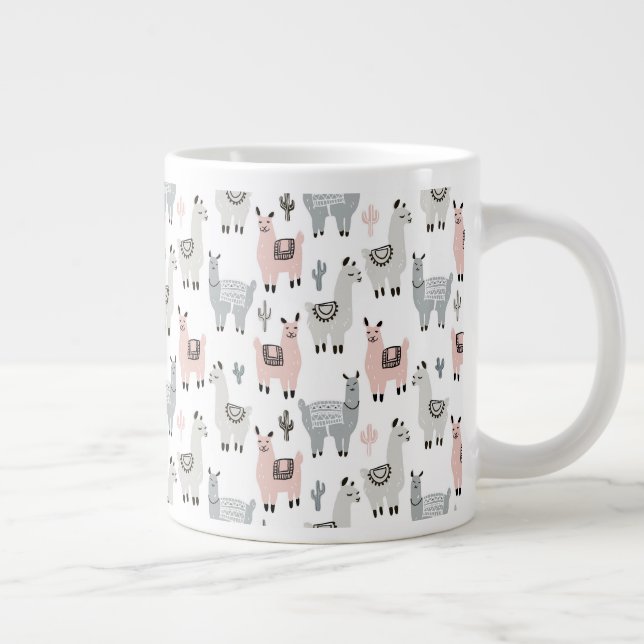 Smiling Llamas Pattern Large Coffee Mug (Right)