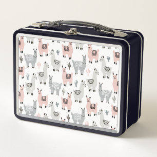 Smiling Llamas Pattern Metal Lunch Box