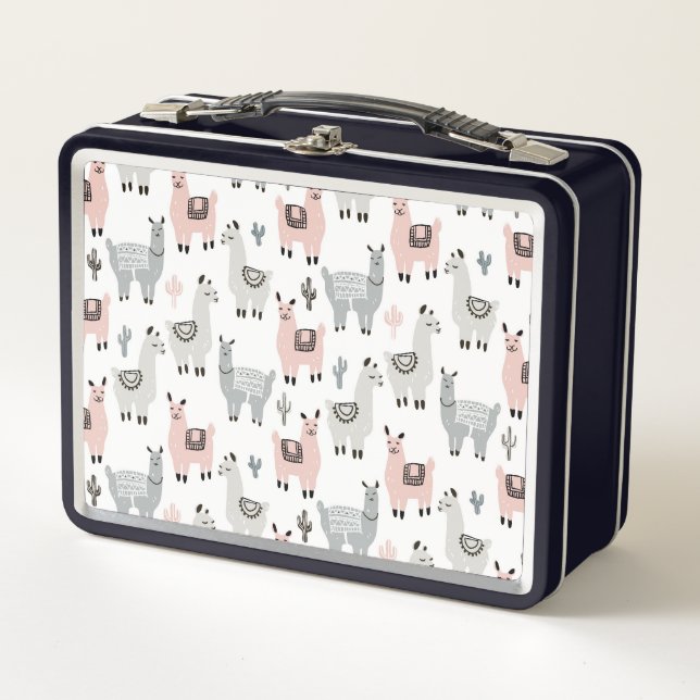 Smiling Llamas Pattern Metal Lunch Box (Front)