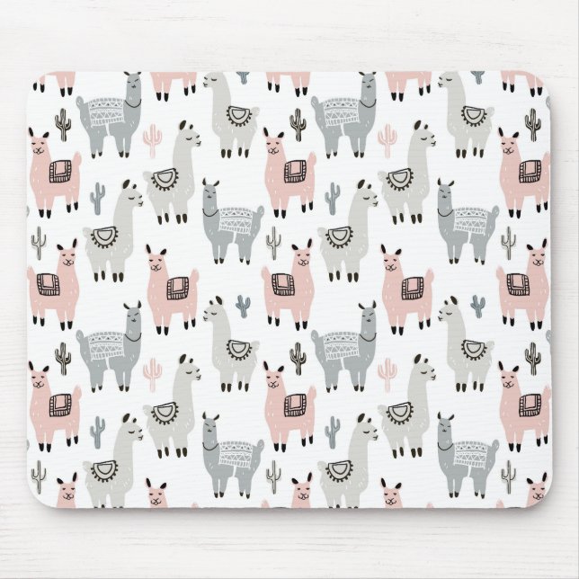 Smiling Llamas Pattern Mouse Mat (Front)