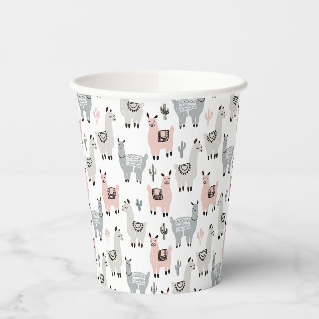 Smiling Llamas Pattern Paper Cups (Left)