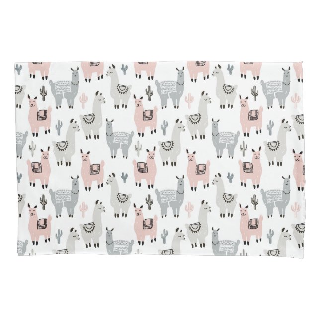 Smiling Llamas Pattern Pillowcase (Front-Left)
