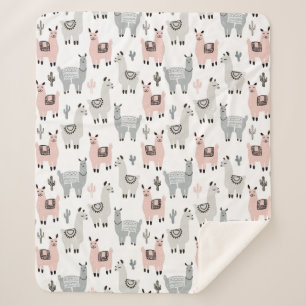 Smiling Llamas Pattern Sherpa Blanket
