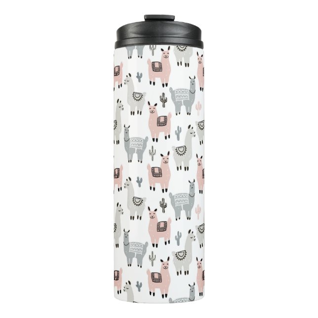 Smiling Llamas Pattern Thermal Tumbler (Front)