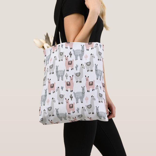 Smiling Llamas Pattern Tote Bag (Close Up)
