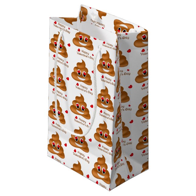 Smiling Love Poop Emoji Valentine's Day Gift Bag (Front Angled)