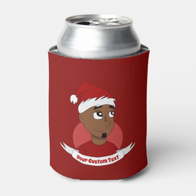 Smiling man Christmas cartoon Can Cooler (Can Front)