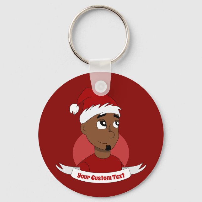 Smiling man Christmas cartoon Key Ring (Front)