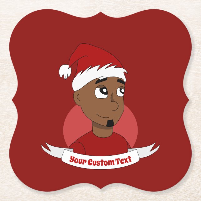 Smiling man Christmas cartoon Paper Coaster (Front)