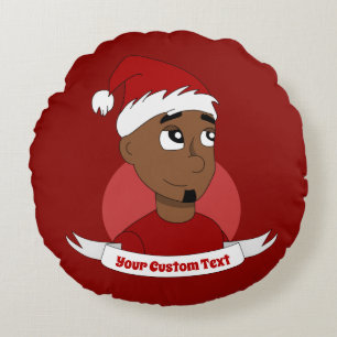 Smiling man Christmas cartoon Round Cushion