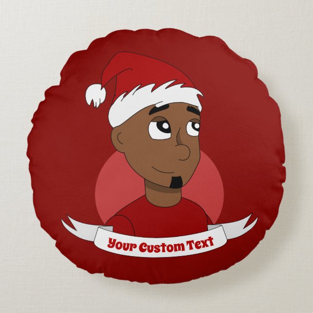 Smiling man Christmas cartoon Round Cushion (Front)
