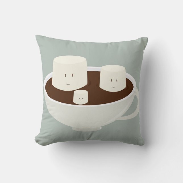Smiling marshmallows in hot chocolate cushion (Front)
