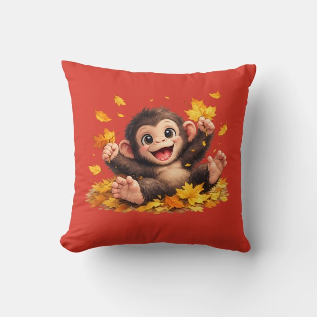 Smiling Monkey with Big Eyes Playful Tropical  Cushion (Front)