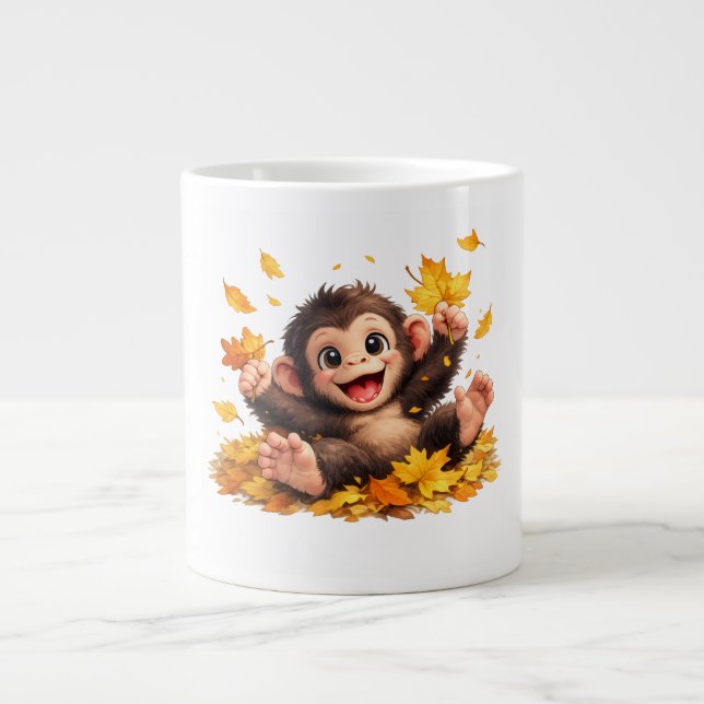 Smiling Monkey with Big Eyes Playful Tropical  Large Coffee Mug (Front)