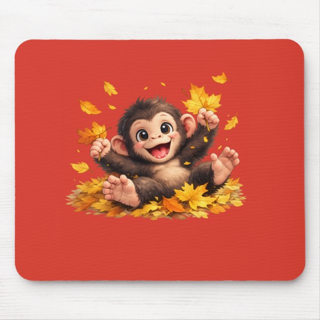 Smiling Monkey with Big Eyes Playful Tropical  Mouse Mat (Front)