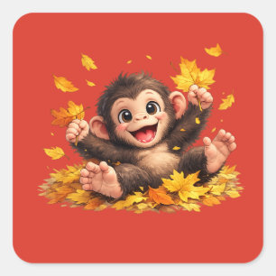 Smiling Monkey with Big Eyes Playful Tropical  Square Sticker