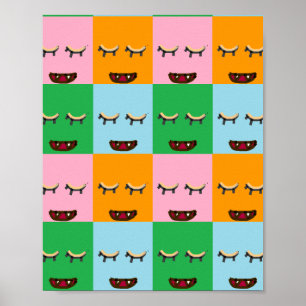 Smiling monster block faces poster