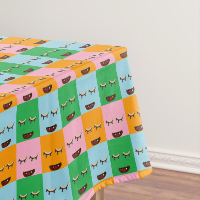 Smiling monster block faces tablecloth (In Situ)