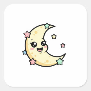 Smiling Moon – Cute Kawaii Illustration Square Sticker