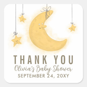 Smiling Moon Stars Baby Shower Thank You Square Sticker